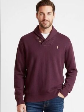 Polo by Ralph Lauren “Estate Rib” Men's Shawl Collar Sweater Maroon Size XL